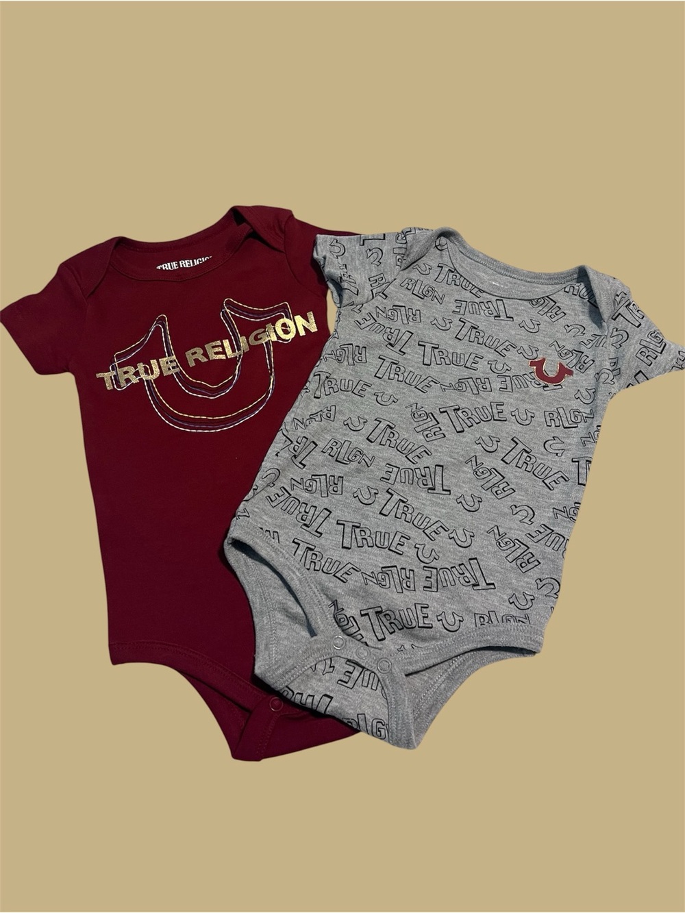 True Religion Baby Bodysuit Burgundy & Gray